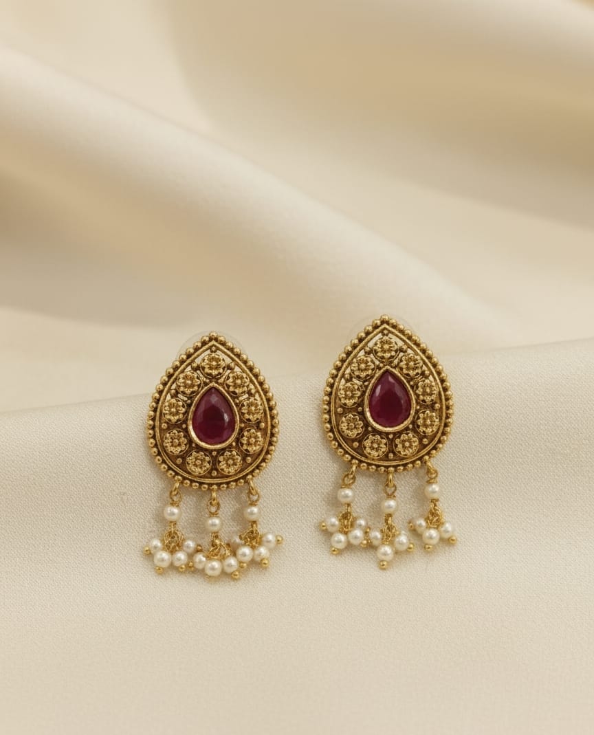 Ruby Drop Antique Earrings