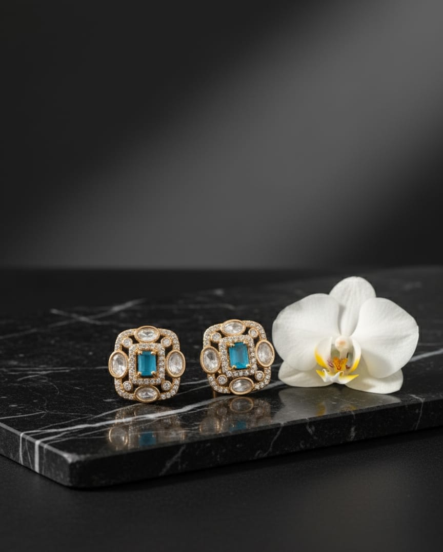Turquoise Polki Earrings