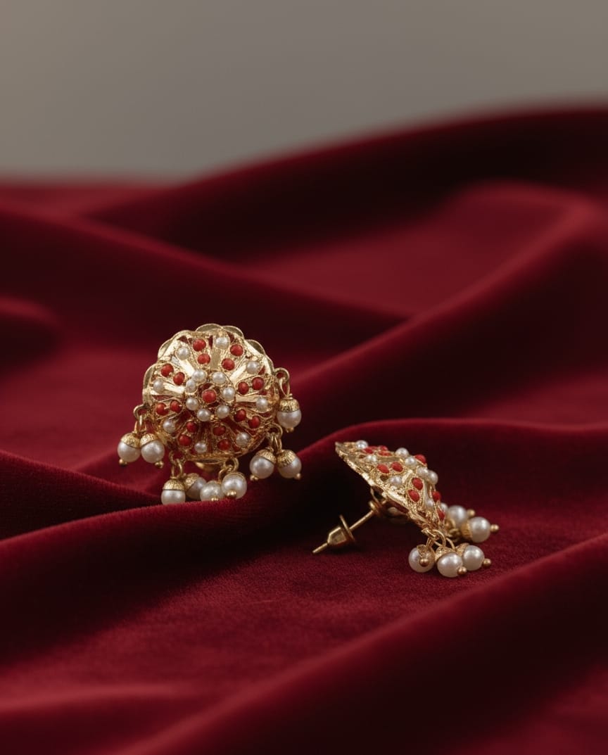 Coral Jadau Pearl Earrings