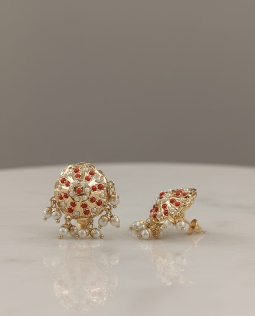 Coral Jadau Pearl Earrings
