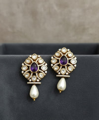 Thumbnail for Purple Drop Kundan Earrings
