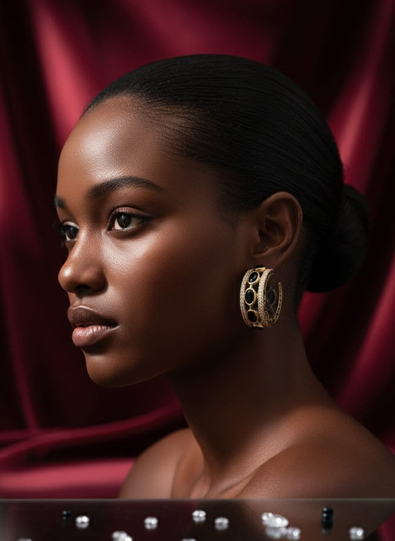 Black Shimmer Hoops Earrings