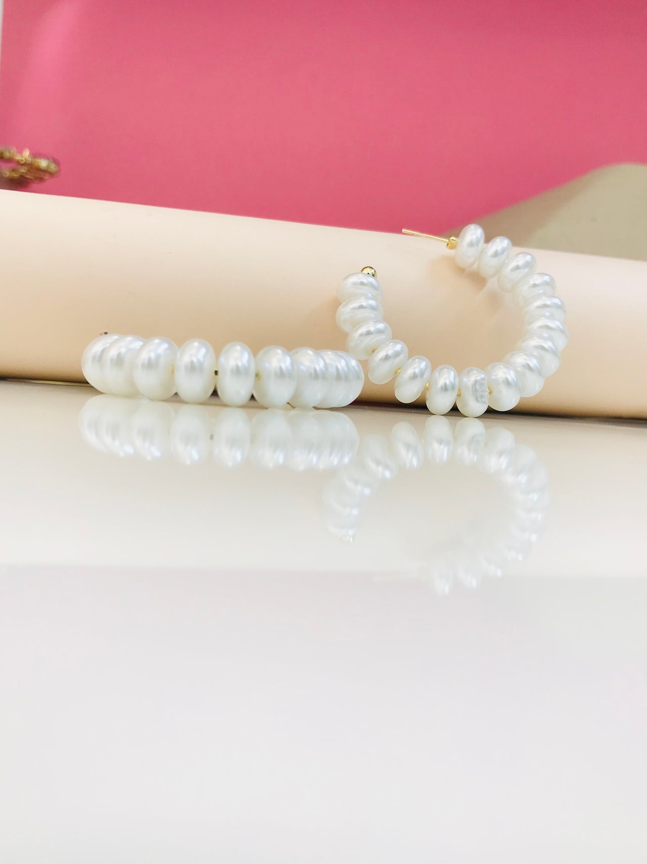 Flat Pearl Hoop Earrings