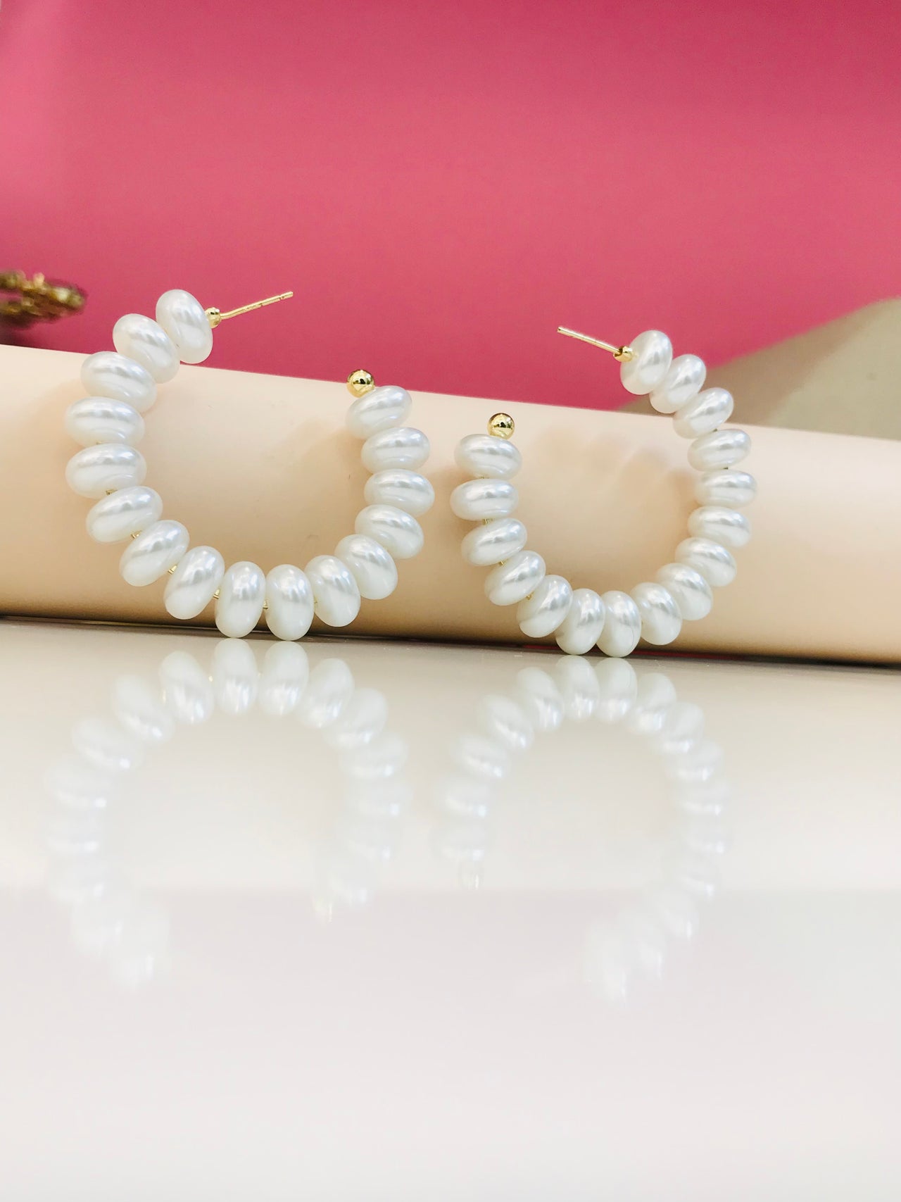 Flat Pearl Hoop Earrings