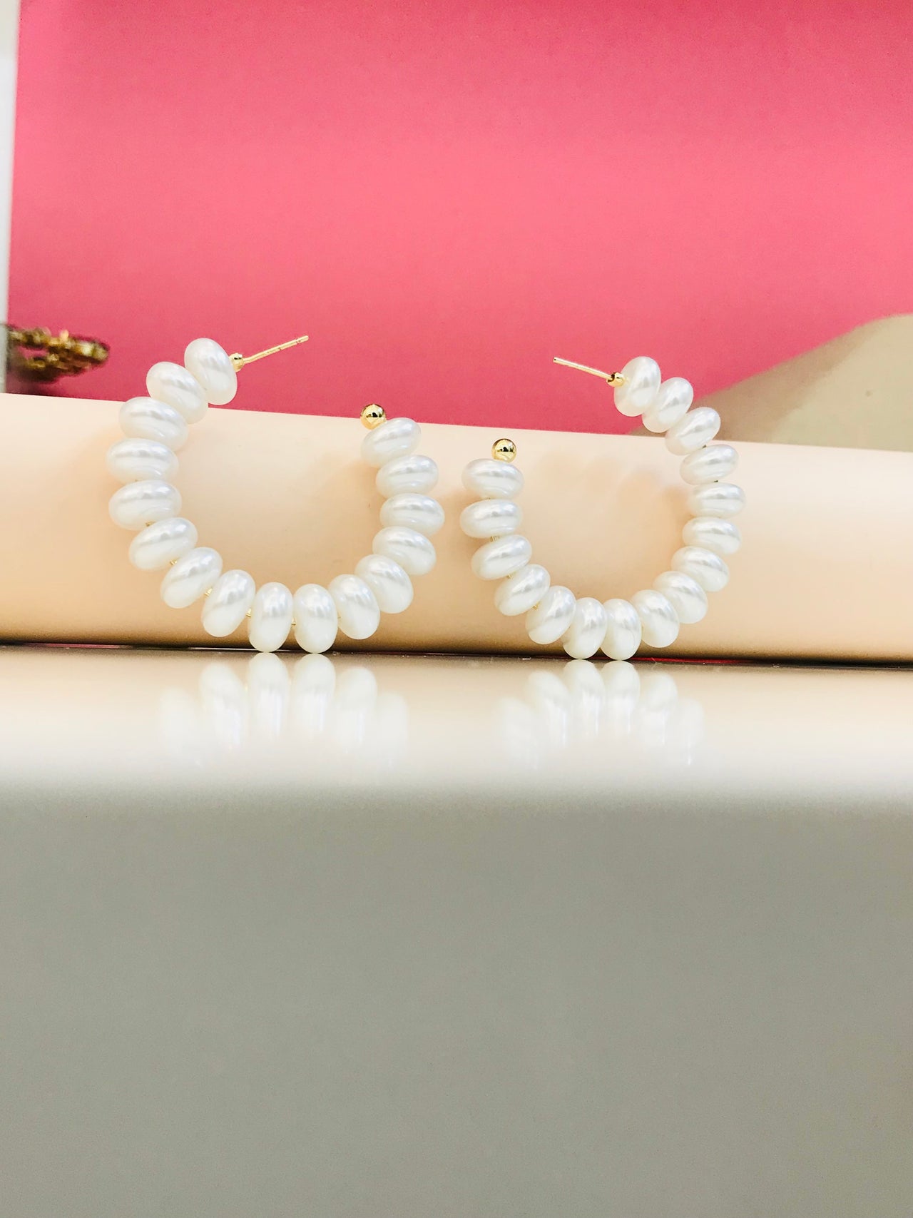 Flat Pearl Hoop Earrings