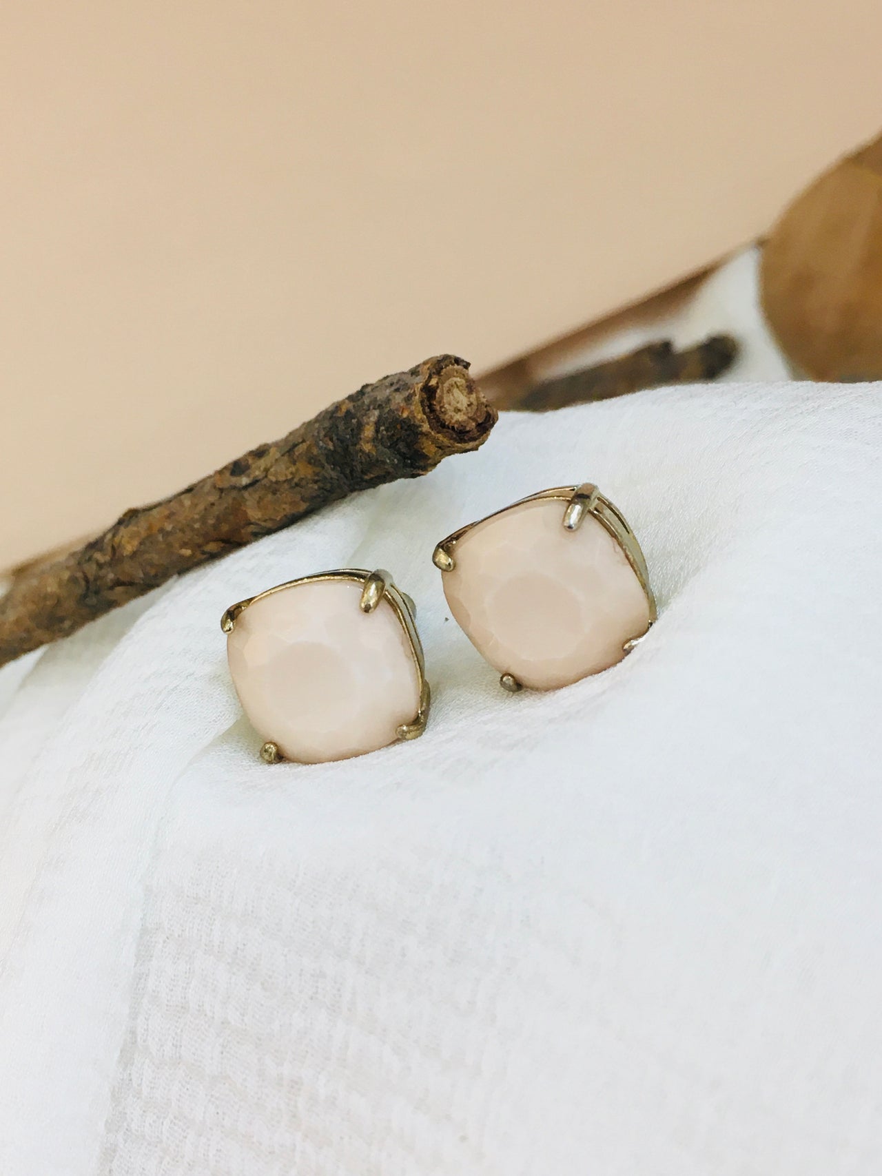 Beige Stone Stud Earrings