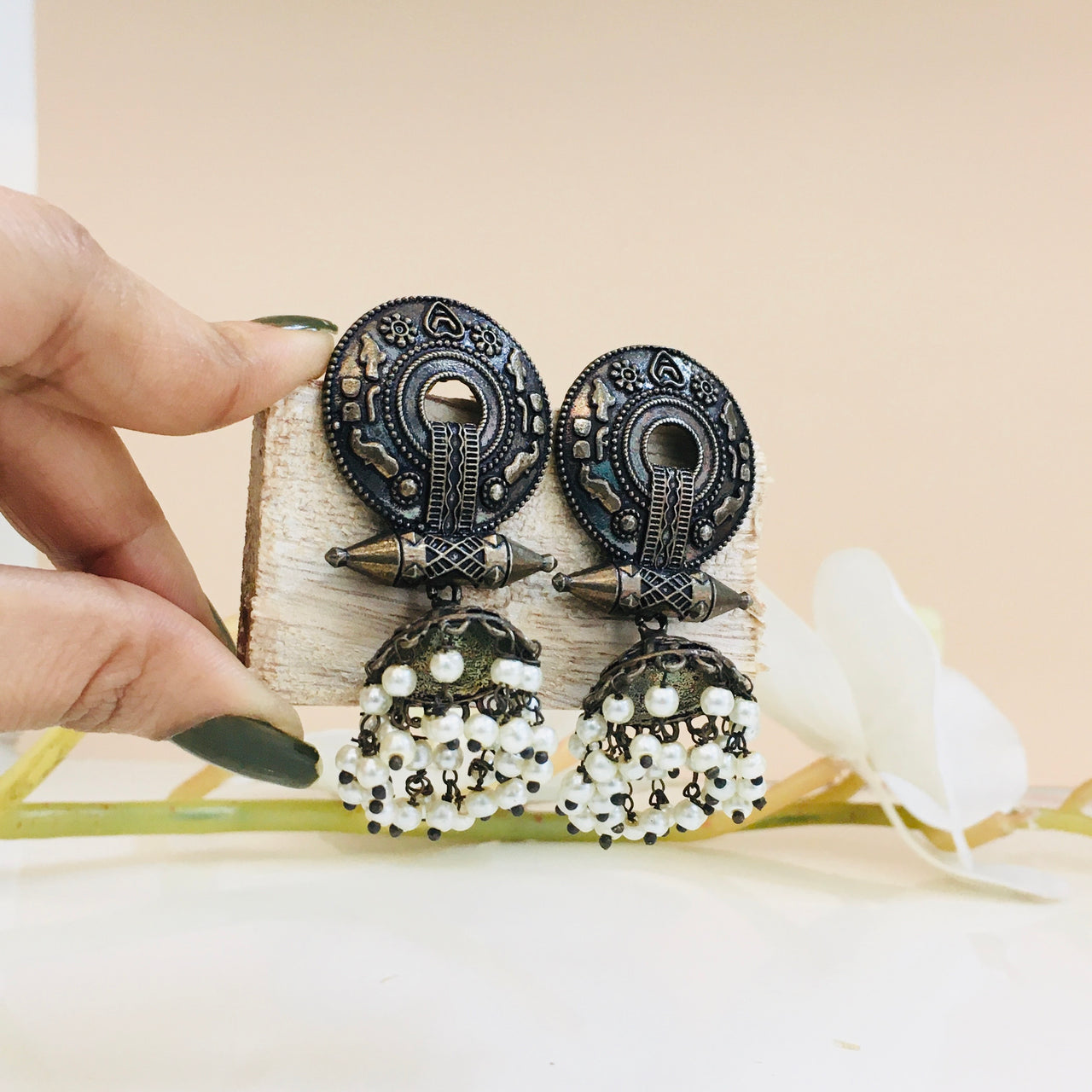 Oxidised Jhumki Earrings