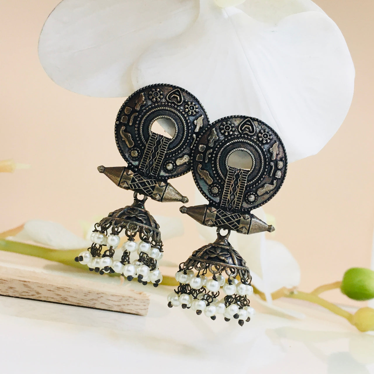 Oxidised Jhumki Earrings