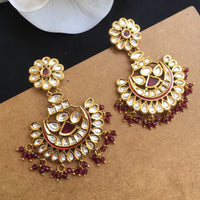 Thumbnail for Kundan Ruby Pearl Chandbali Earrings Zayn Luxury Jewellery