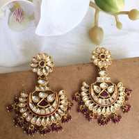 Thumbnail for Kundan Ruby Pearl Chandbali Earrings Zayn Luxury Jewellery