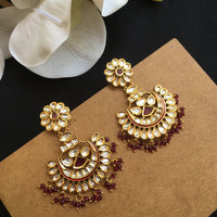 Thumbnail for Kundan Ruby Pearl Chandbali Earrings Zayn Luxury Jewellery