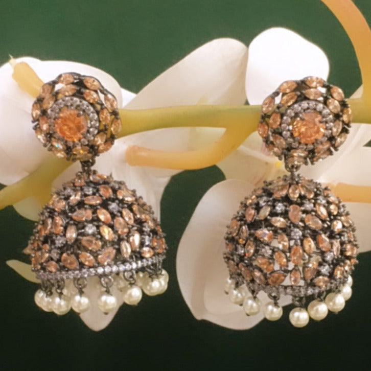 Bronze Pearl Hanging Jhumki Earrings Zayn Luxury Jewellery