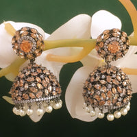 Thumbnail for Bronze Pearl Hanging Jhumki Earrings Zayn Luxury Jewellery