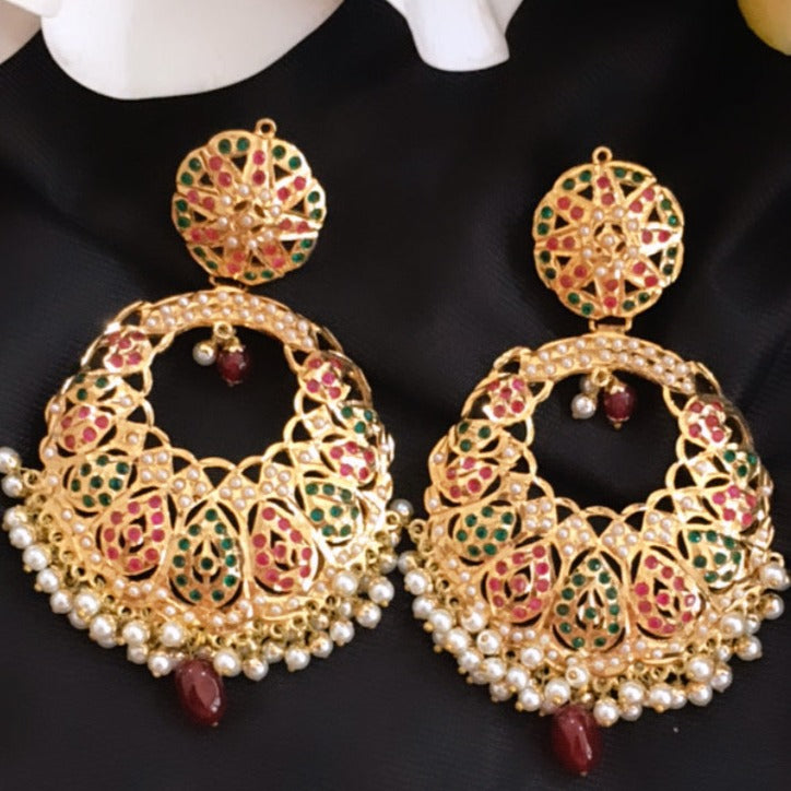 Multi Jadau Pearl Chand Bali Earrings Zayn Luxury Jewellery