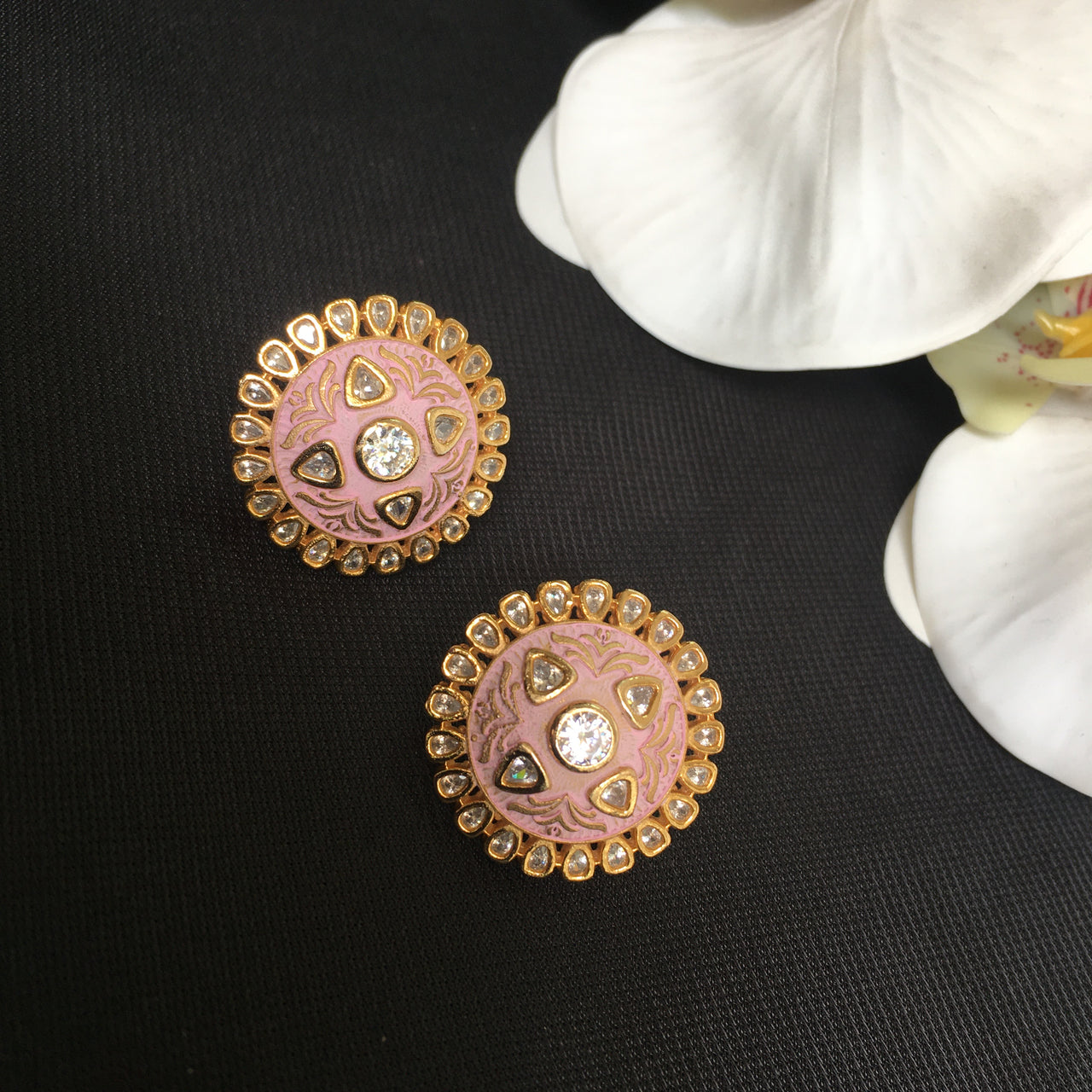 Pink Meenakari Stud Earrings Zayn Luxury Jewellery