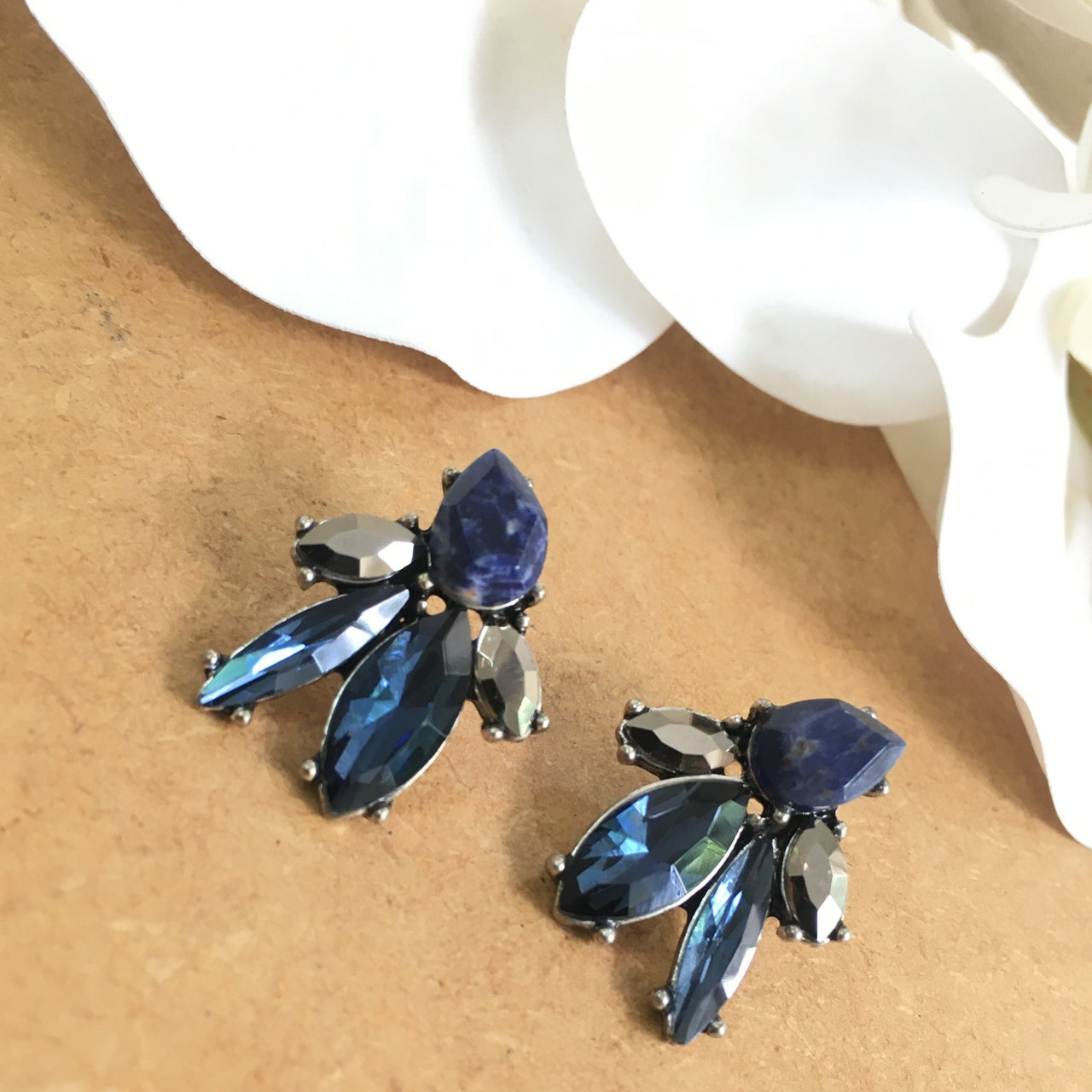 Blue Crystal Stud Earrings Zayn Luxury Jewellery