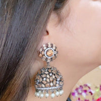 Thumbnail for Bronze Pearl Hanging Jhumki Earrings Zayn Luxury Jewellery