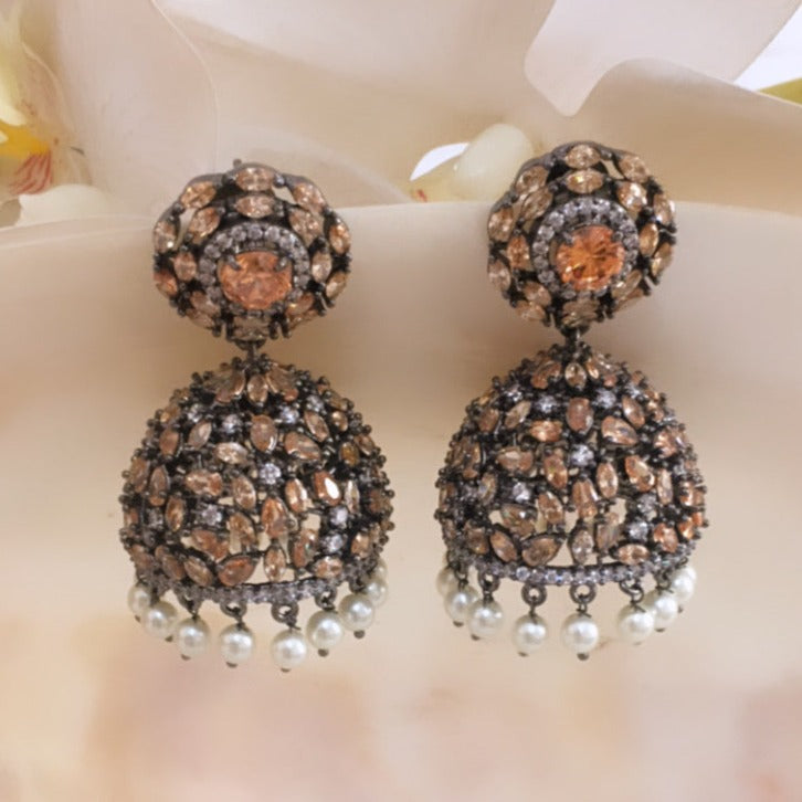Bronze Pearl Hanging Jhumki Earrings Zayn Luxury Jewellery