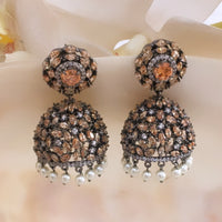 Thumbnail for Bronze Pearl Hanging Jhumki Earrings Zayn Luxury Jewellery