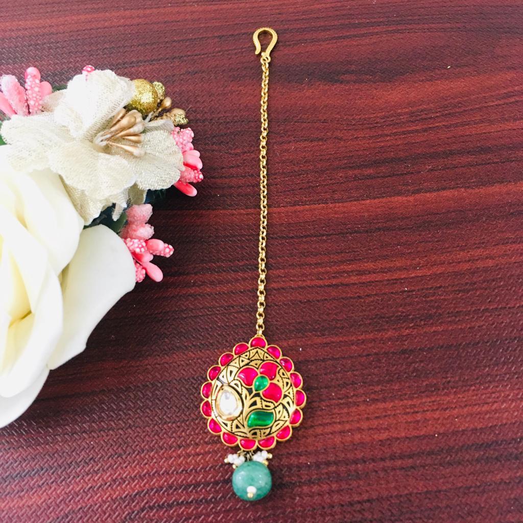 Gold Ruby Kundan Maang Tika Zayn Luxury Jewellery