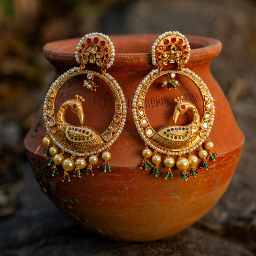 Gold Peacock Chandbali Earrings Zayn Luxury Jewellery