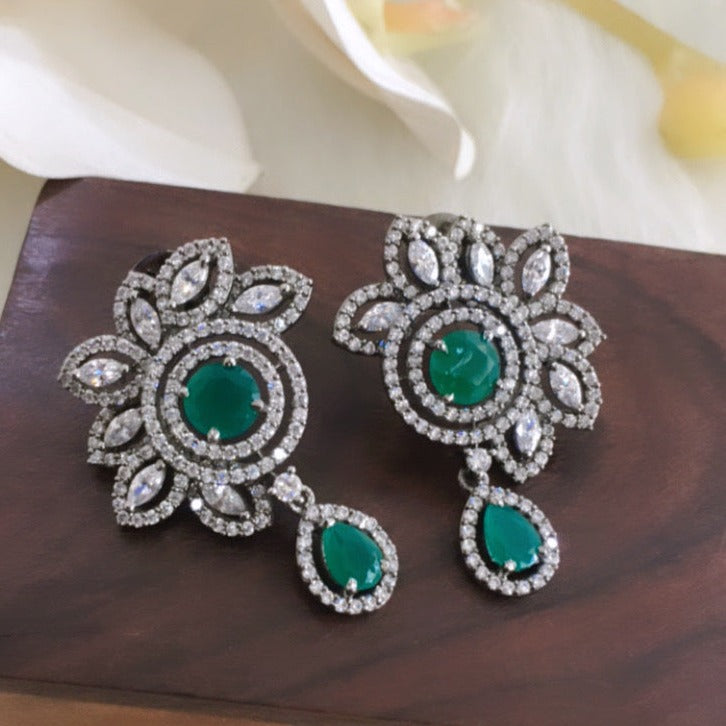 Emerald Drop Floral Earrings Zayn Luxury Jewellery