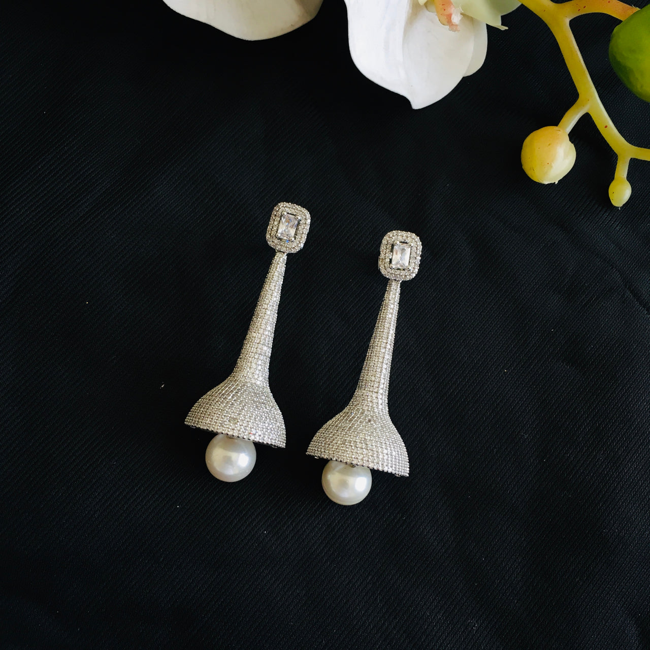 Diamond Pearl Drop Cocktail Earrings Zayn Luxury Jewellery