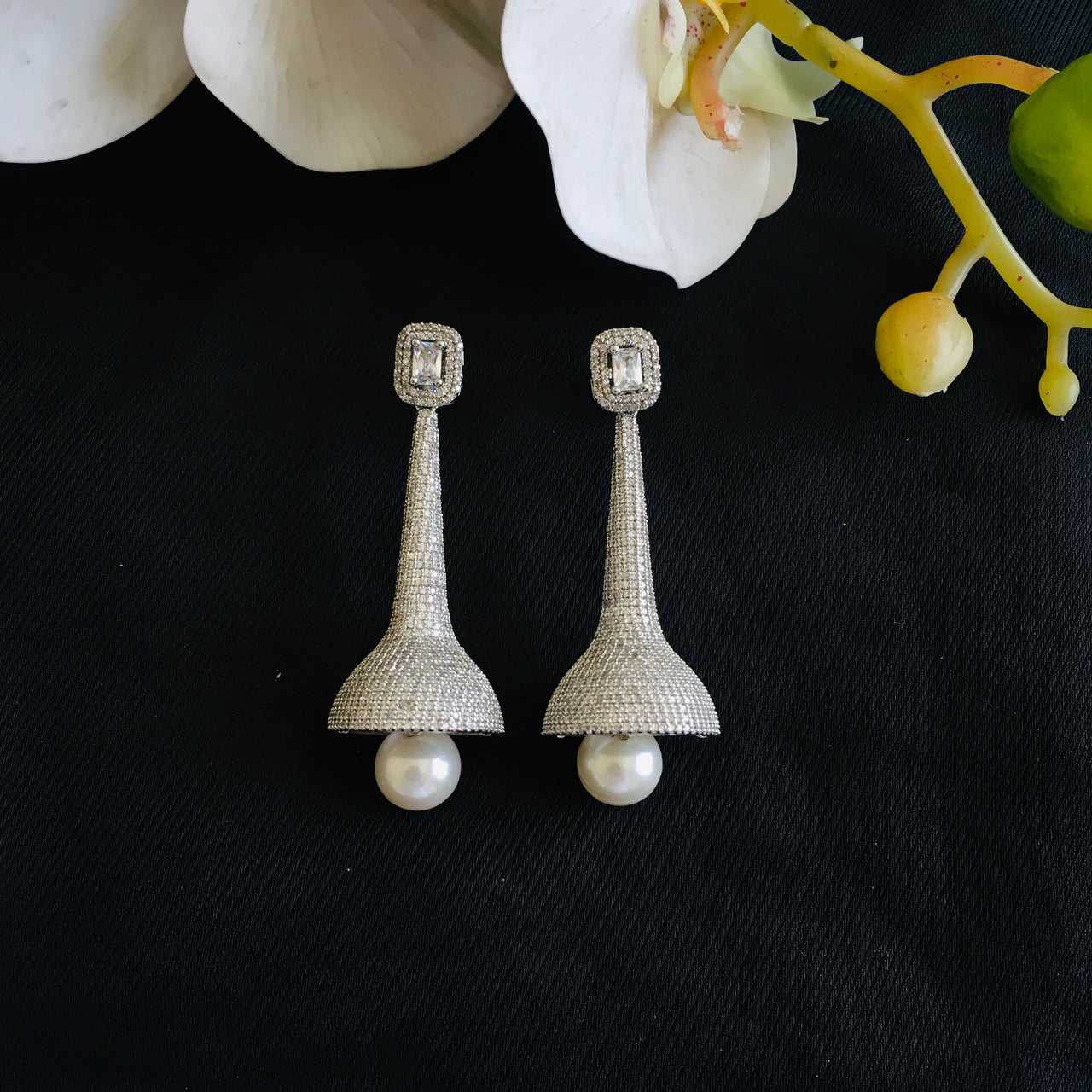 Diamond Pearl Drop Cocktail Earrings Zayn Luxury Jewellery