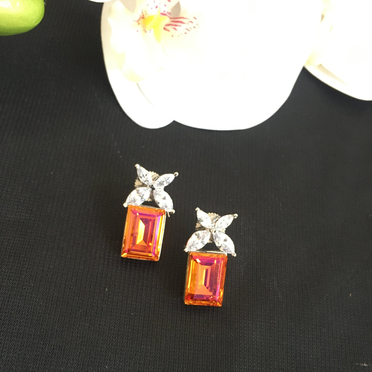 Orange Crystal Stud Earrings Zayn Luxury Jewellery