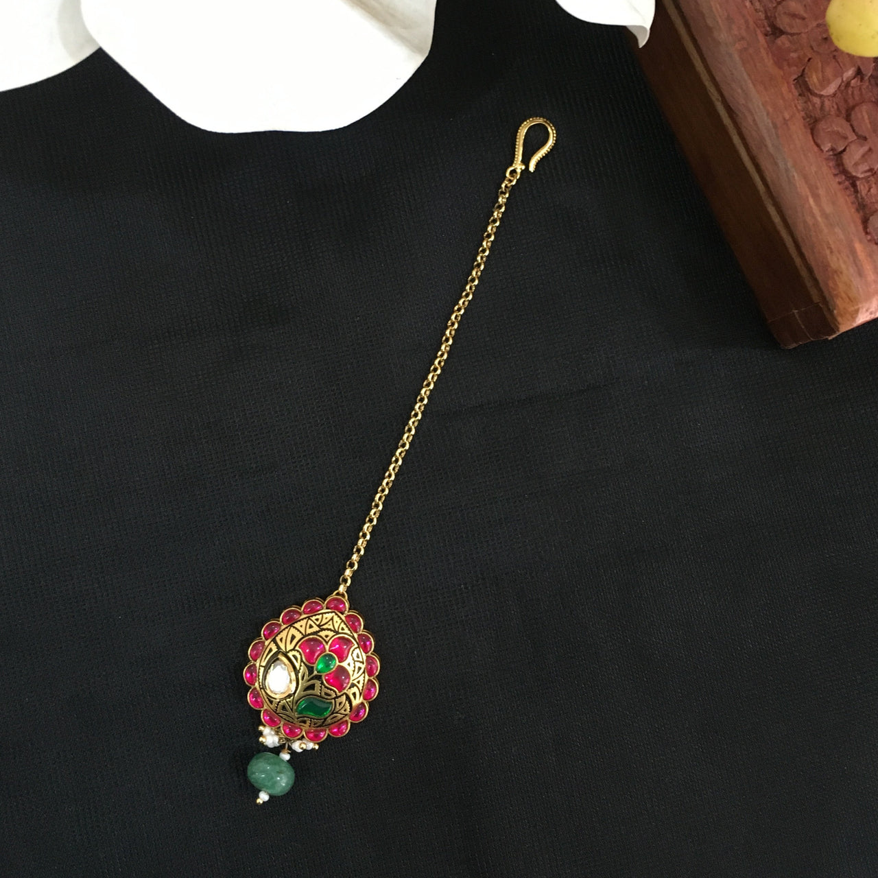 Gold Ruby Kundan Maang Tika Zayn Luxury Jewellery