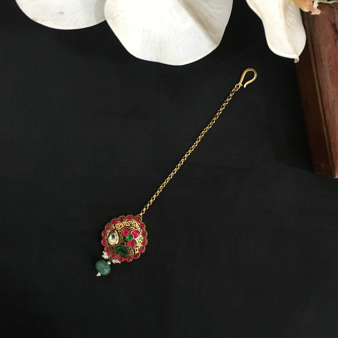 Gold Ruby Kundan Maang Tika Zayn Luxury Jewellery