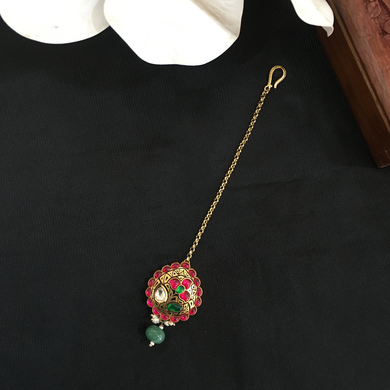 Gold Ruby Kundan Maang Tika Zayn Luxury Jewellery