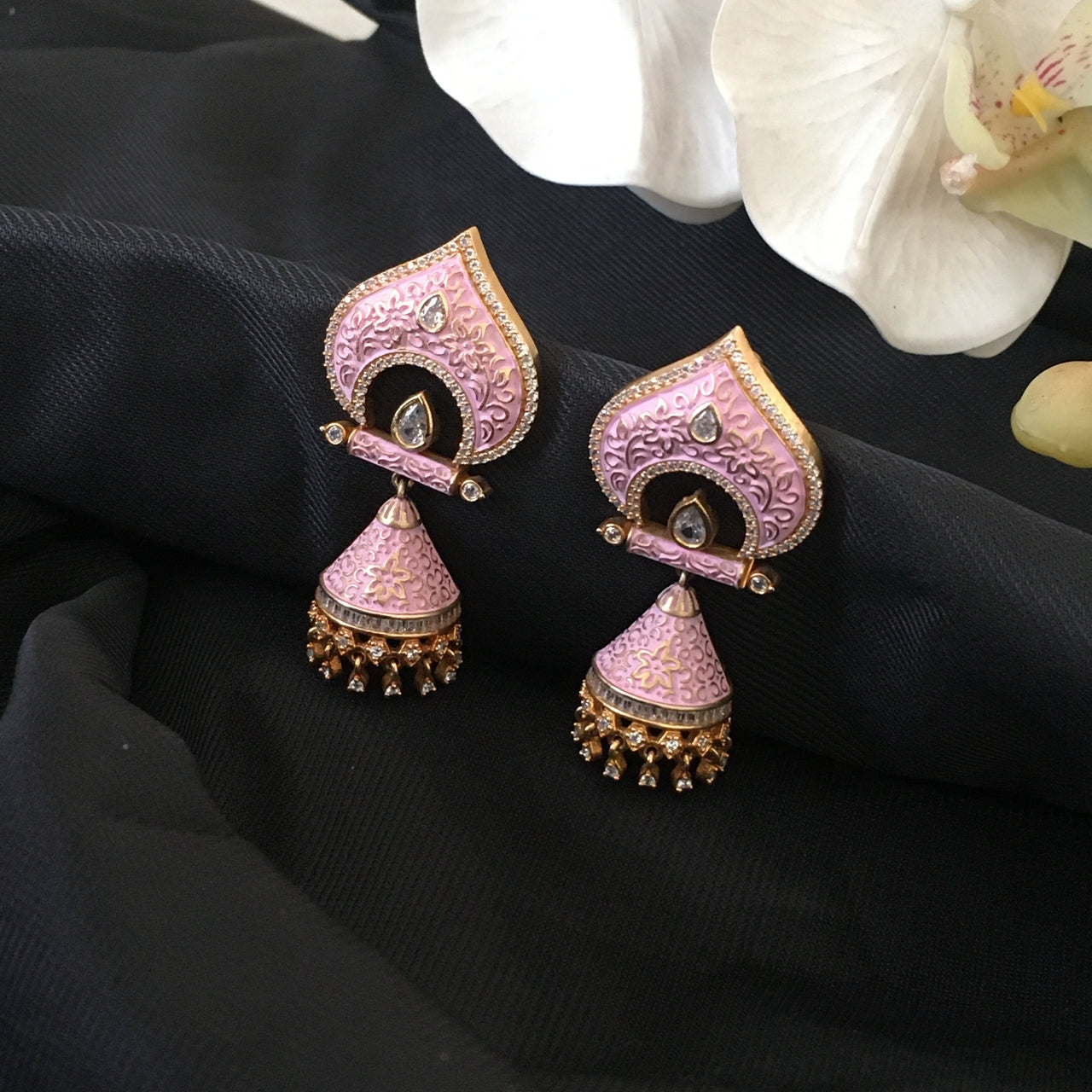 Meenakari Jhumki Earrings Zayn Luxury Jewellery