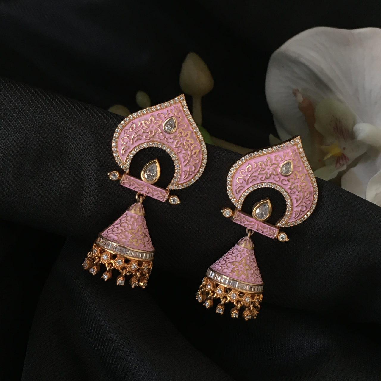 Meenakari Jhumki Earrings Zayn Luxury Jewellery