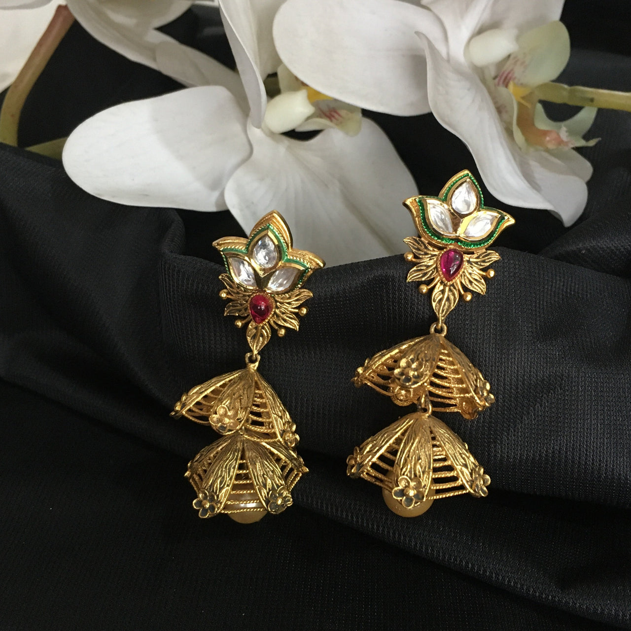 Gold Kundan Jhumki Earrings Zayn Luxury Jewellery