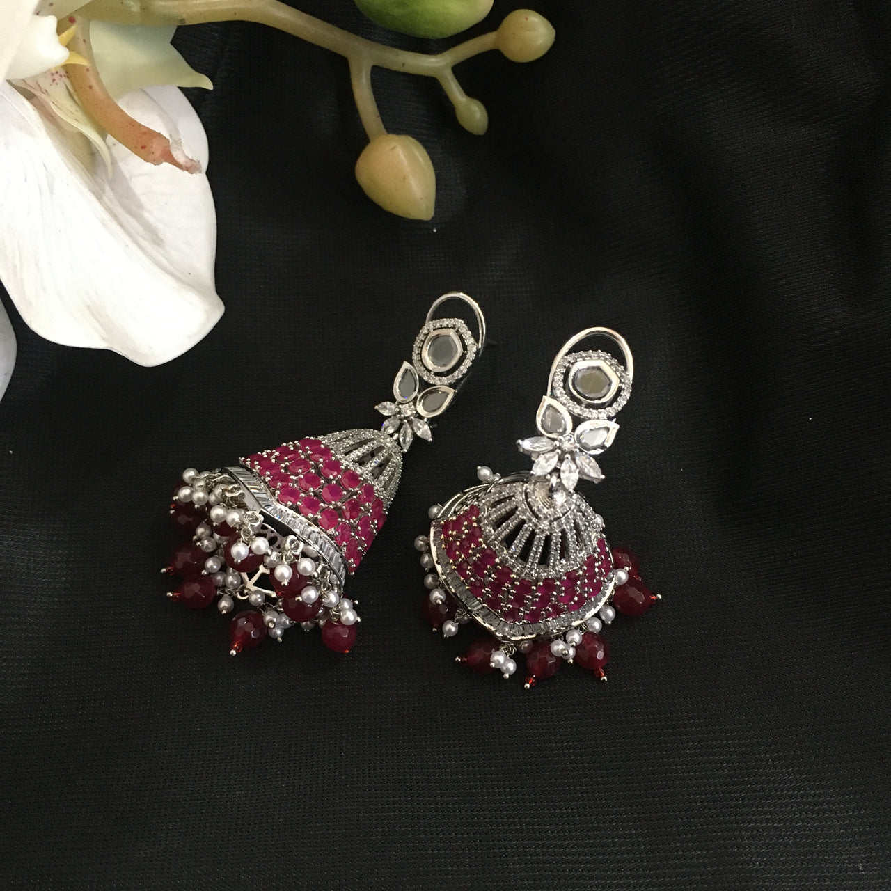 Gold Ruby Dangler Earrings Zayn Luxury Jewellery
