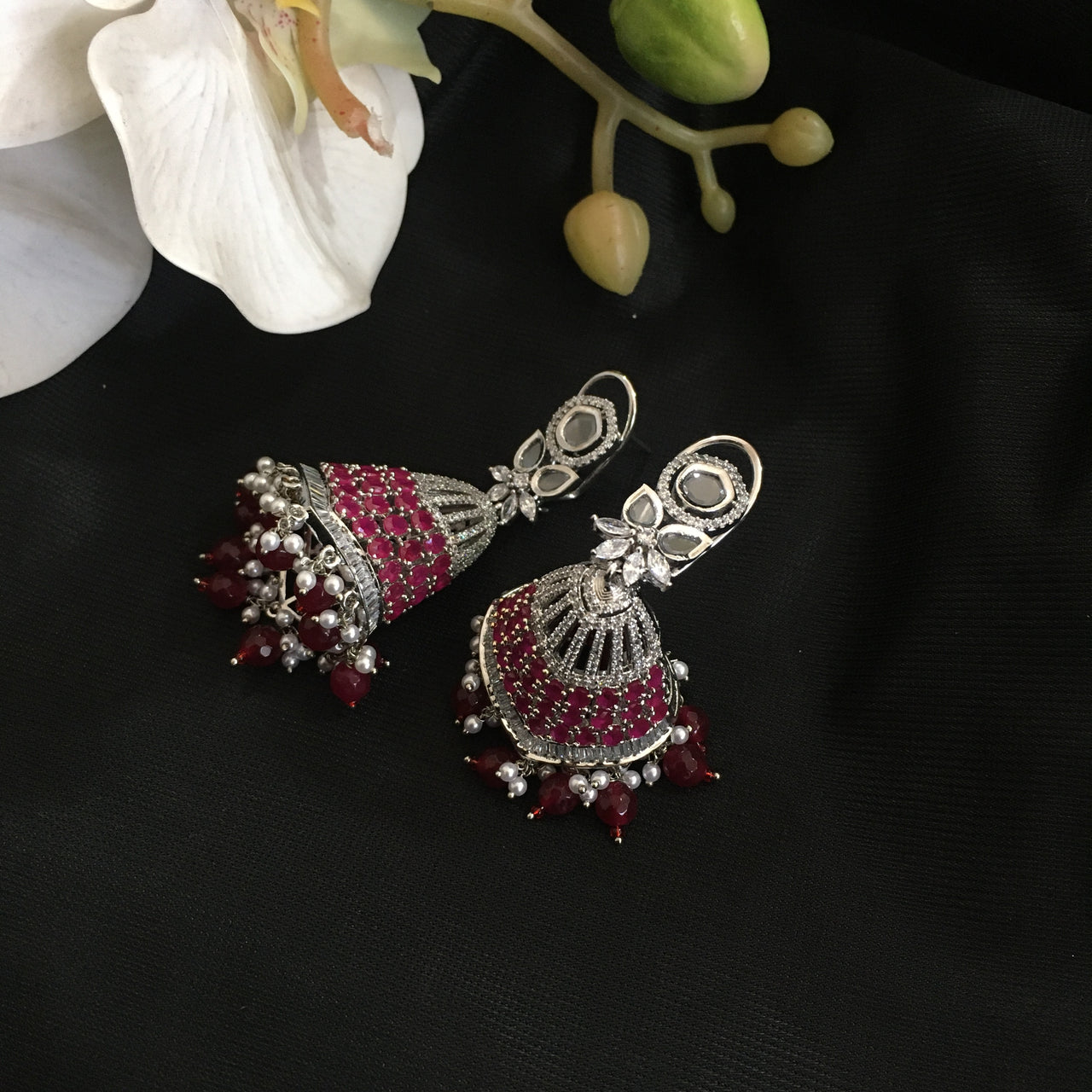 Gold Ruby Dangler Earrings Zayn Luxury Jewellery