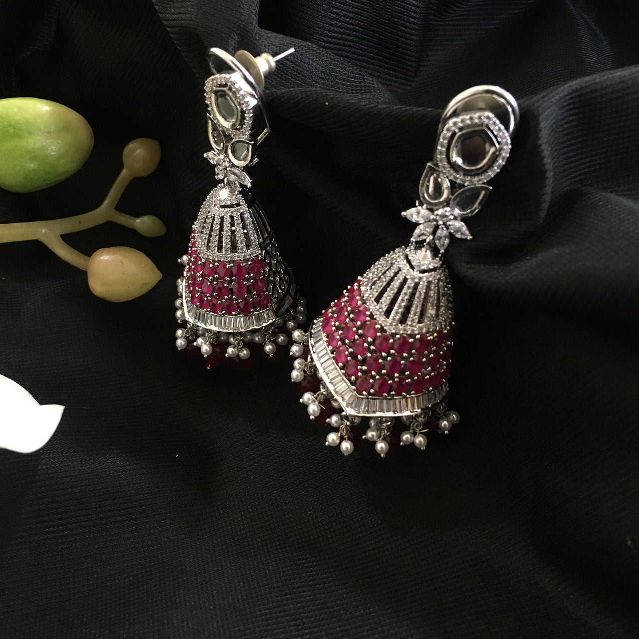 Gold Ruby Dangler Earrings Zayn Luxury Jewellery