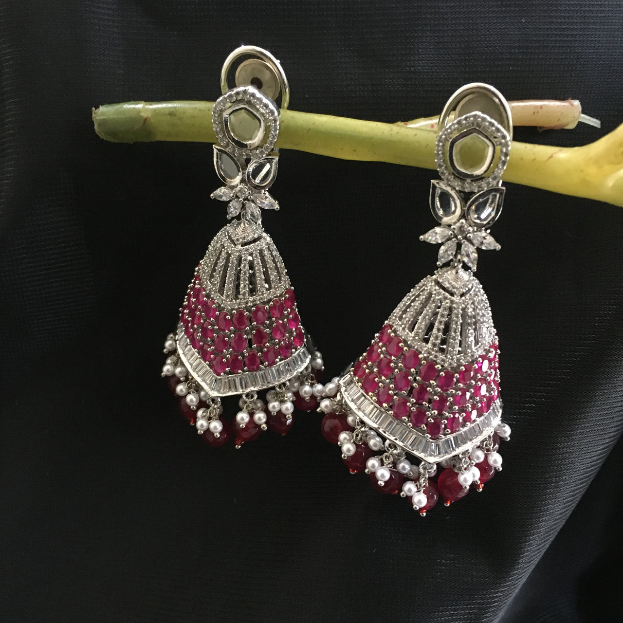Gold Ruby Dangler Earrings Zayn Luxury Jewellery