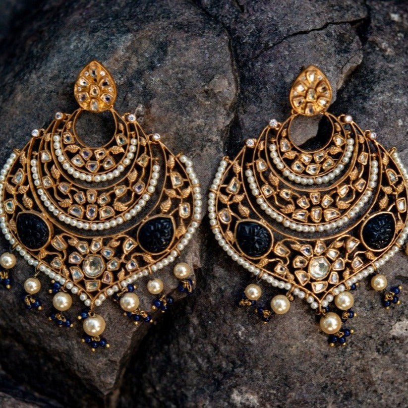 Kundan Antique Gold Dangler Earrings Zayn Luxury Jewellery