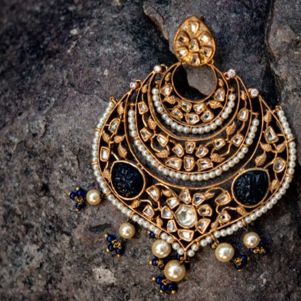 Kundan Antique Gold Dangler Earrings Zayn Luxury Jewellery