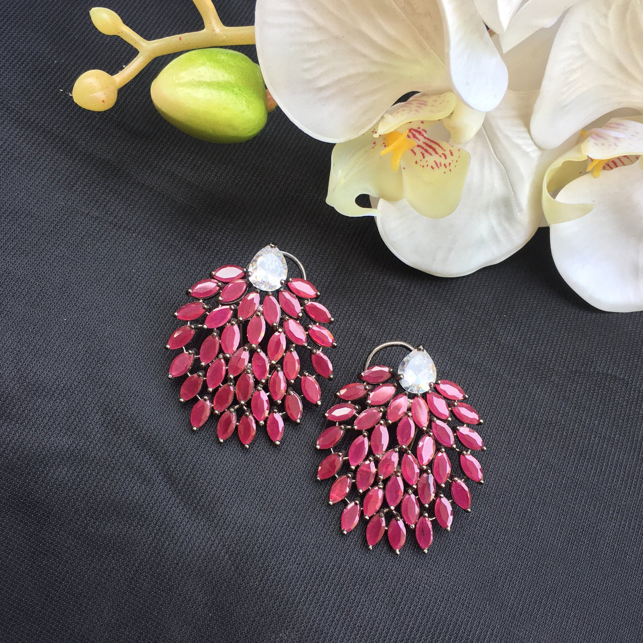 Ruby Leaf Stud Earrings Zayn Luxury Jewellery
