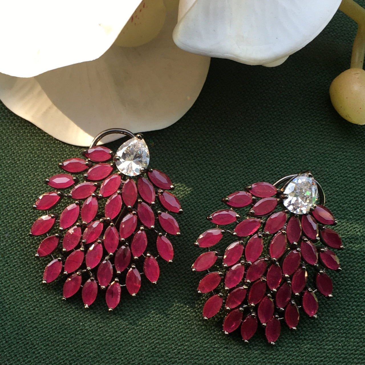Ruby Leaf Stud Earrings Zayn Luxury Jewellery