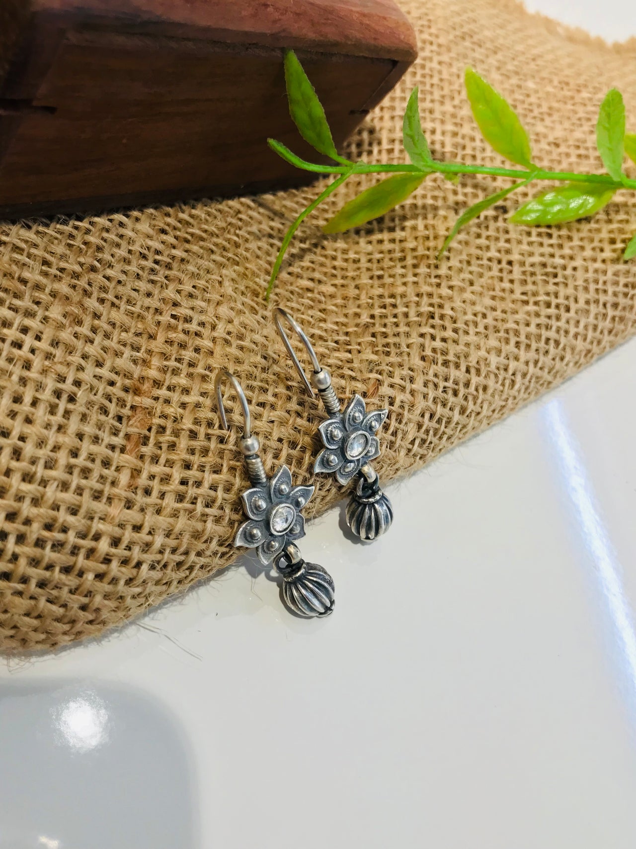 925 Silver Oxidise Flower Earrings