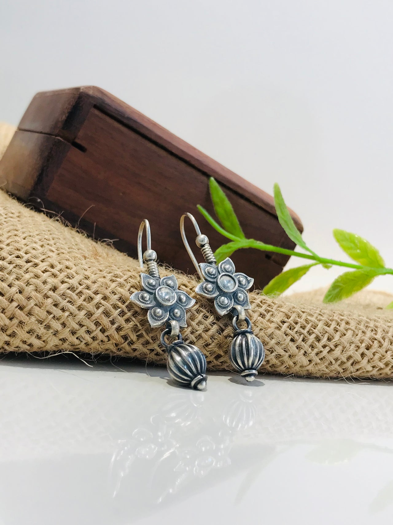 925 Silver Oxidise Flower Earrings