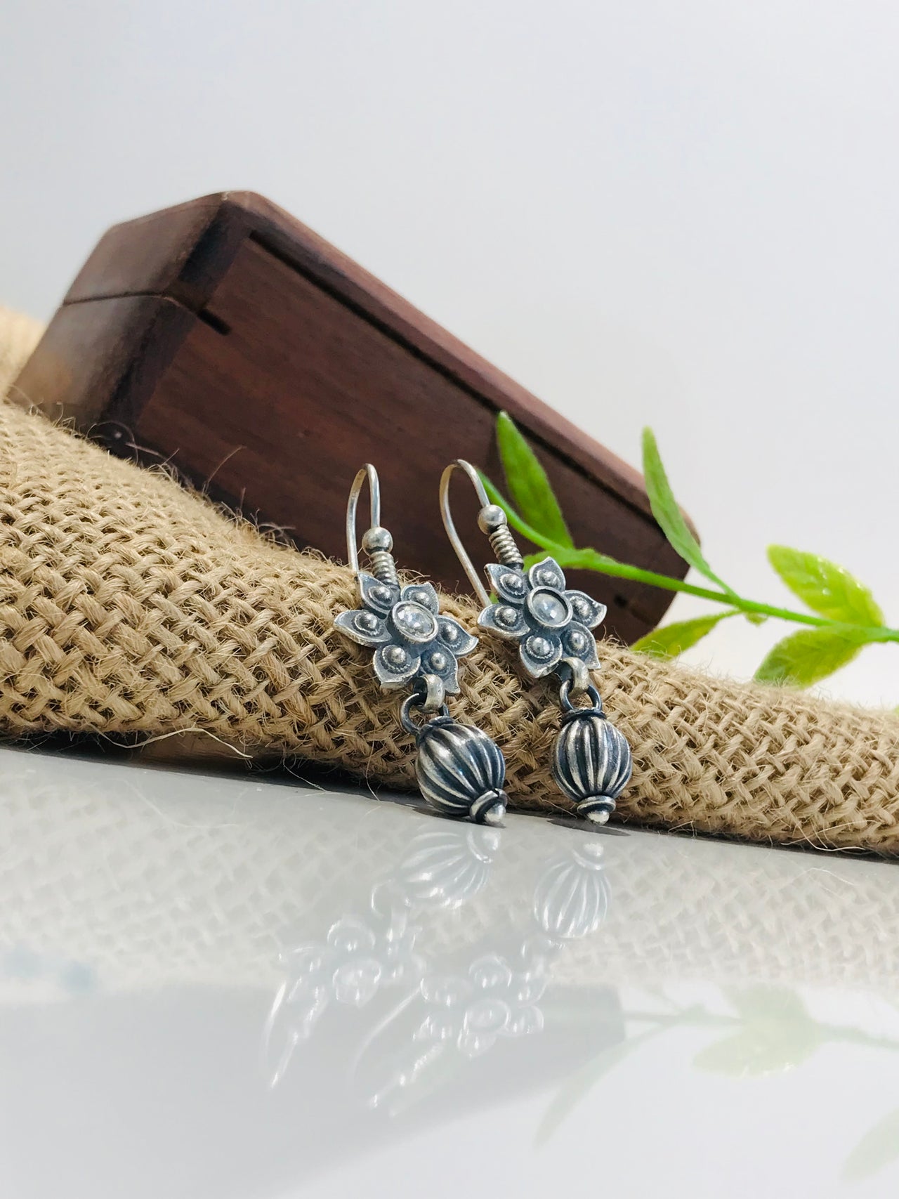 925 Silver Oxidise Flower Earrings