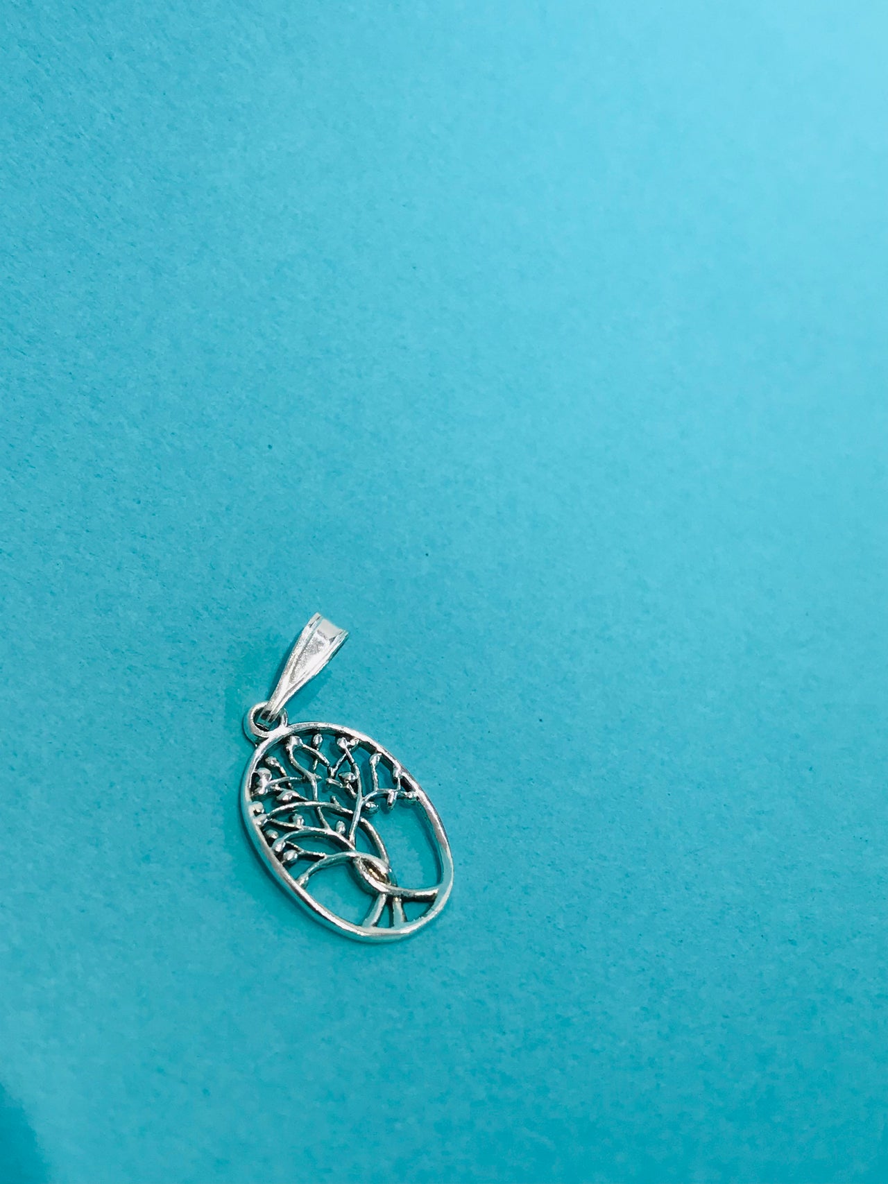 Oval Tree Silver Pendant