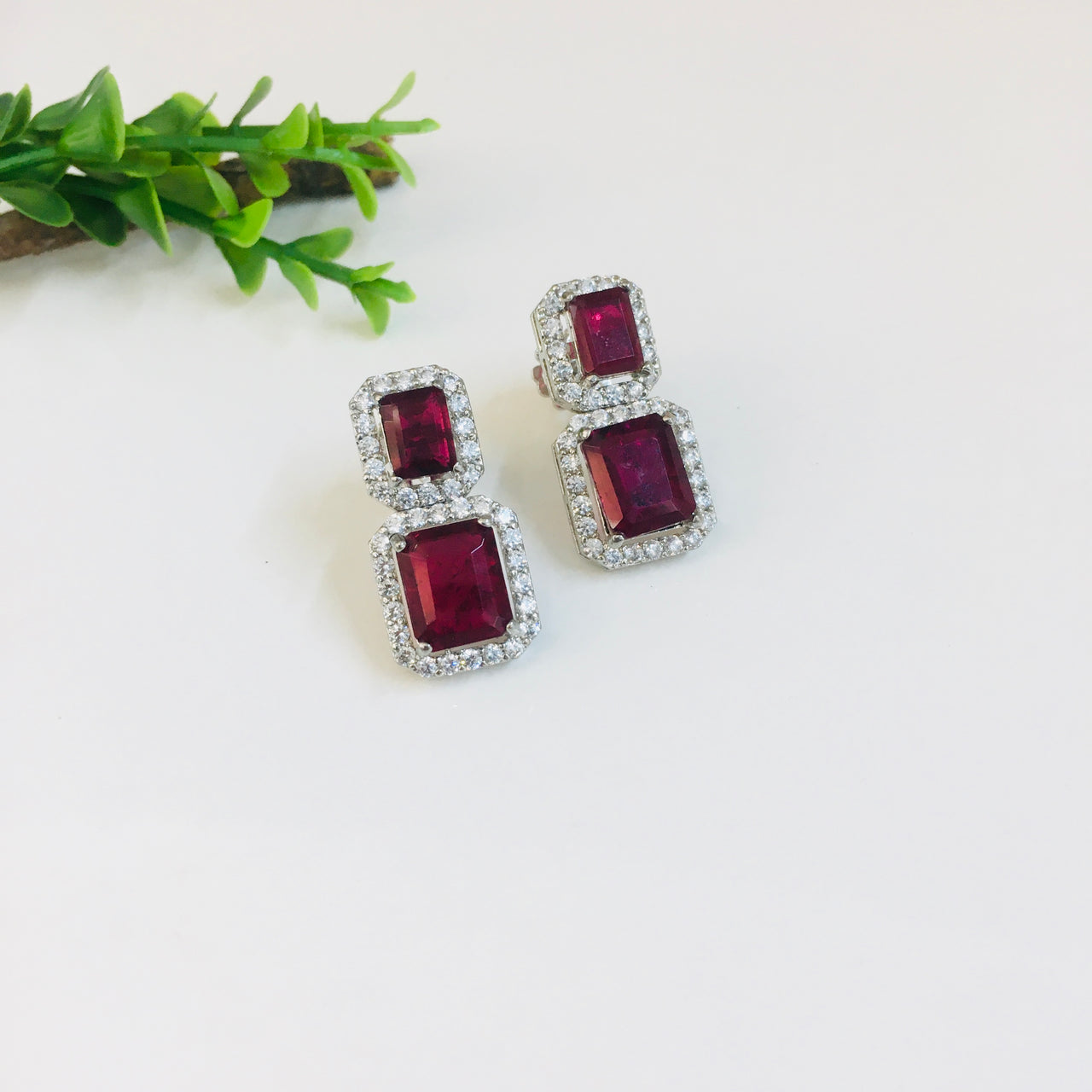 Ruby Doublet Silver Earrings