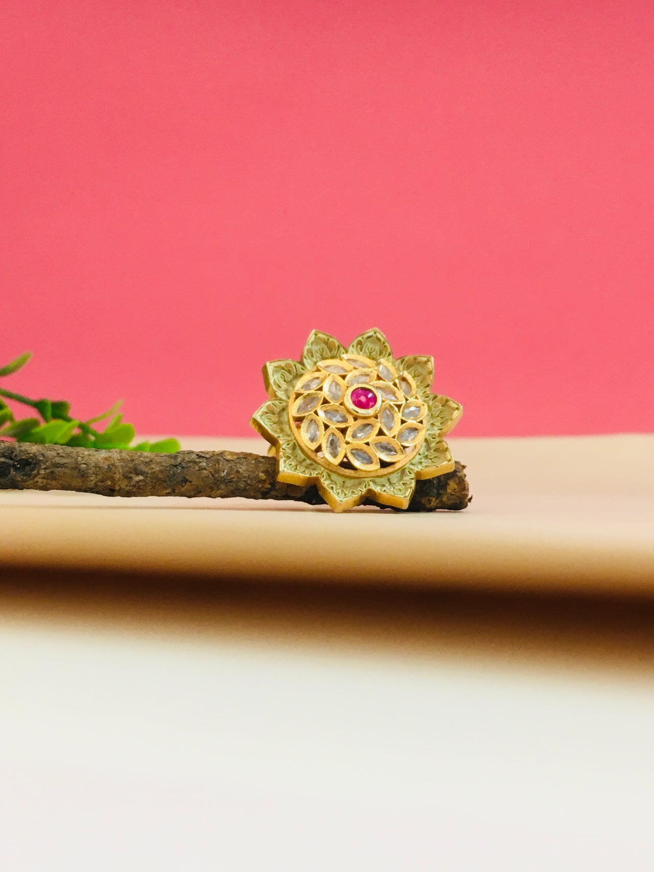 Yellow Meenakari Kundan Ring