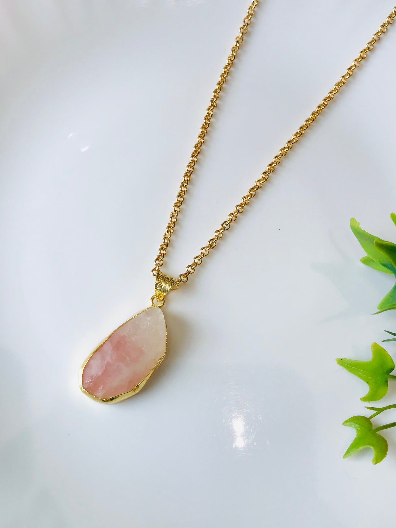 Rose Quartz Stone Long Chain